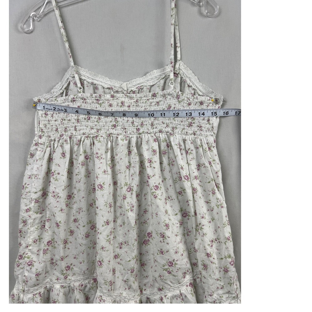 Rachel Ashwell Floral Babydoll Nightgown Women M White Pink Eyelet Lace Smocked - Picture 5 of 8